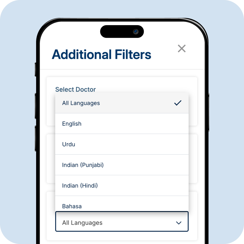 Filter for choice of GP language spoken on telehealth consult