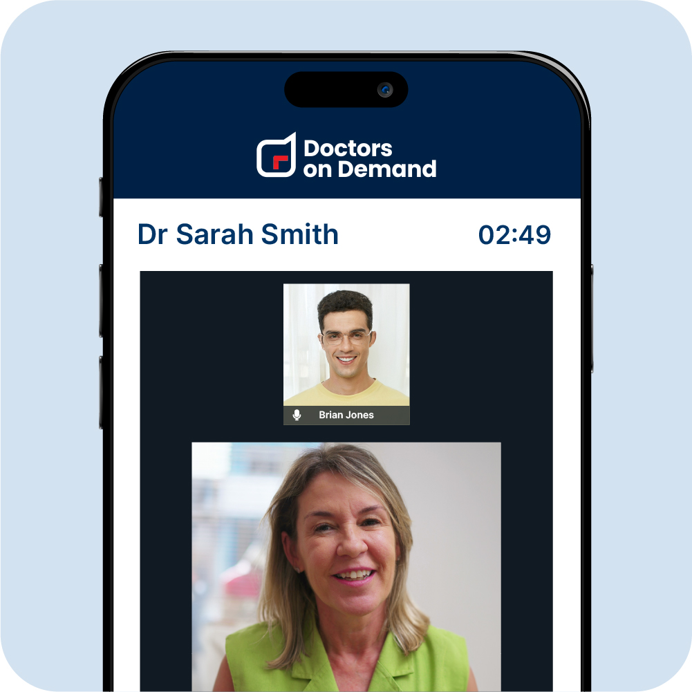 Patient having a video consult with an Australian doctor via their phone